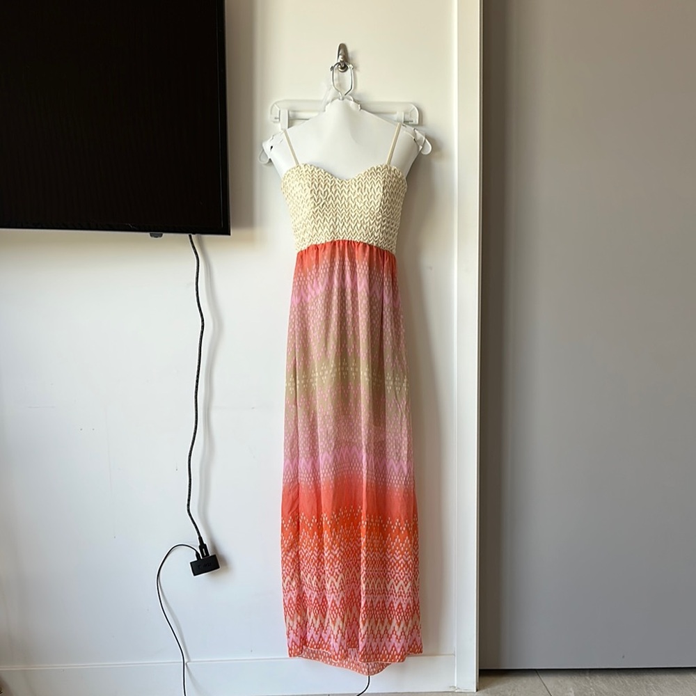 Elegant Cream and Pink Ombre Maxi Dress